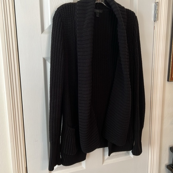 J. Crew Black Rib Stitched Open Front Shawl Cardigan S - Picture 5 of 12